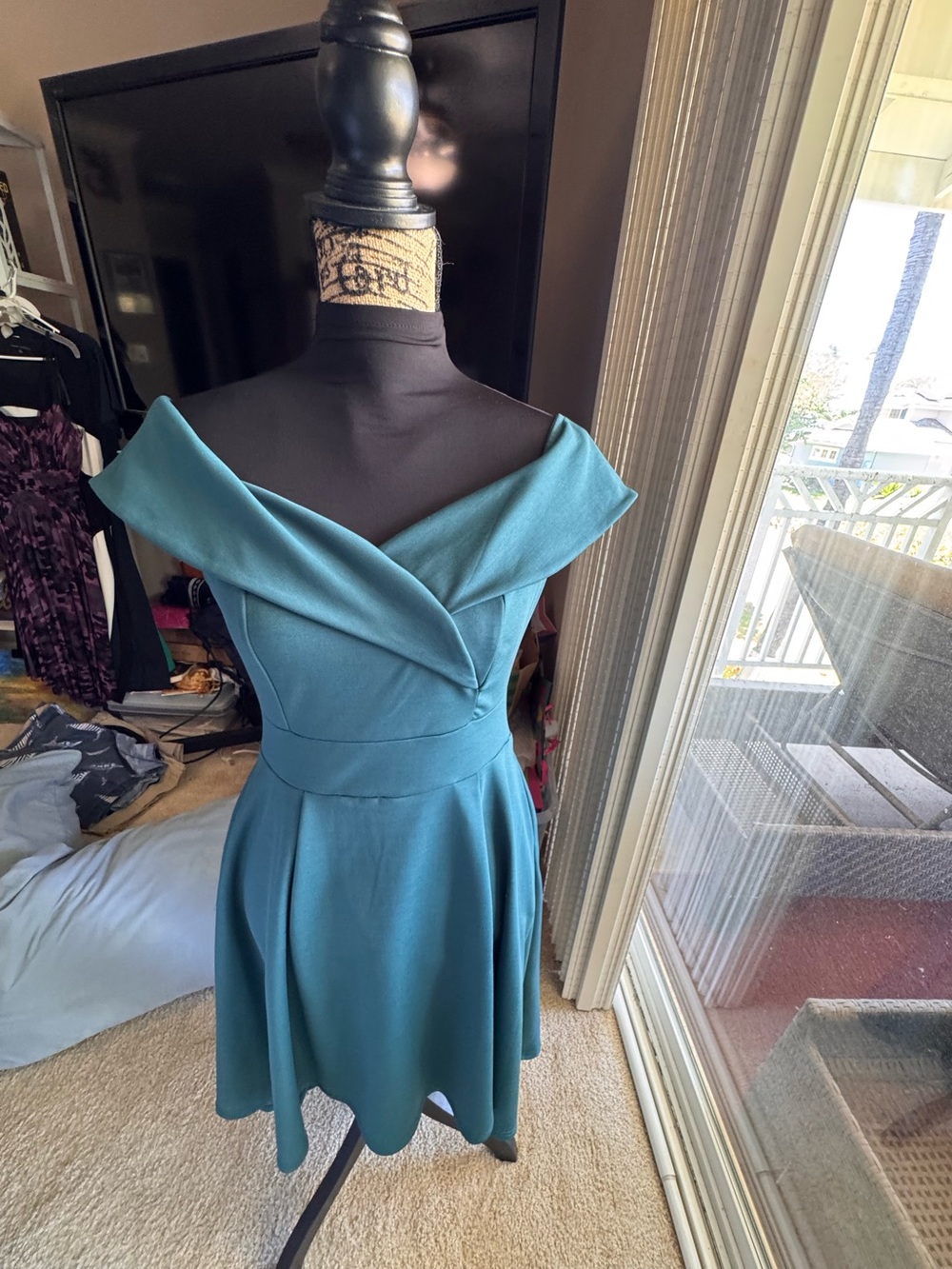 One-Shoulder Teal Fit & Flare Dress